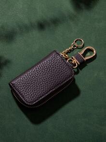 1Pc Fashionable Car Key Bag, Universal Model, Men's And Women's Storage Key Leather Case, Mini Key Bag - one-size - View 6