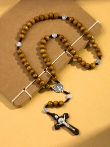 1 pièce Collier chaîne pendentif perles de la Vierge Marie et croix, collier catholique en perles de cristal avec pendentif en croix, collier pendentif croix coloré de la Vierge Marie