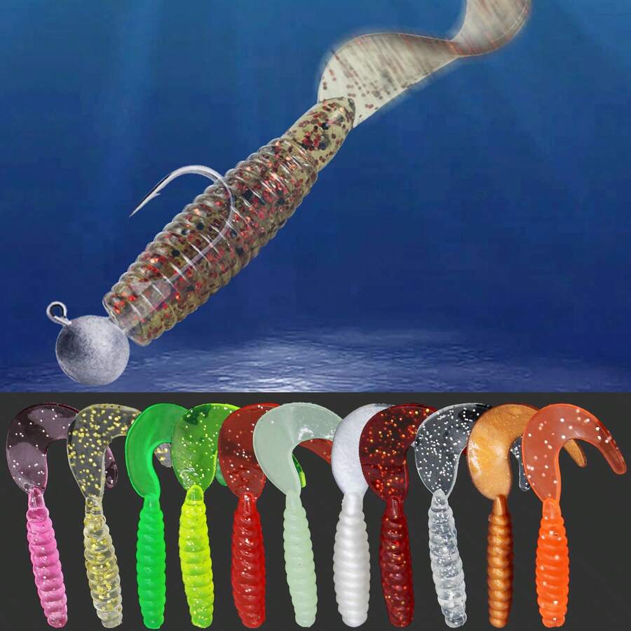 50pcs/20pcs/100pcs Lure Soft Bait, Threaded Curled Tail Larvae, Single