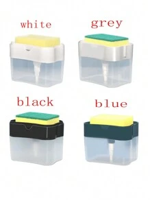 Contenedor de líquido para lavar platos tipo prensa con dispensador automático, estropajo de cocina, dispensador de jabón, esponja y toalla de plato - Dispensador de líquido automático con cepillo de fregar - Herramienta de limpieza de cocina multifuncional - Esencial de cocina, cocina, fiesta en la playa de verano, comida, camping, organizador, decoración de habitaciones, utensilios de cocina