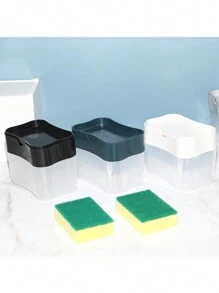 Contenedor de líquido para lavar platos tipo prensa con dispensador automático, estropajo de cocina, dispensador de jabón, esponja y toalla de plato - Dispensador de líquido automático con cepillo de fregar - Herramienta de limpieza de cocina multifuncional - Esencial de cocina, cocina, fiesta en la playa de verano, comida, camping, organizador, decoración de habitaciones, utensilios de cocina