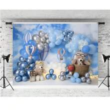 Phông nền chụp ảnh gấu bóng bay, bầu trời xanh, đám mây, phông nền chụp ảnh, tiệc mừng sinh nhật, trang trí bánh kem, studio, giáng sinh - Loại A - Xem 2