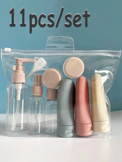11 件/套可再填充硅胶软管旅行瓶套装 - 防漏且可挤压，适用于洗发水、乳液和洗漱用品 - 非常适合随身携带和外出使用，旅行瓶套装，可再填充化妆品容器空洗发水沐浴露管用于洗漱用品洗发水和沐浴露液体旅行瓶乳液分瓶可挤压容器。旅行洗漱用品瓶防漏可再填充旅行装容器用于洗发水护发素液体乳液肥皂沐浴露男女商务，便携式配件收纳