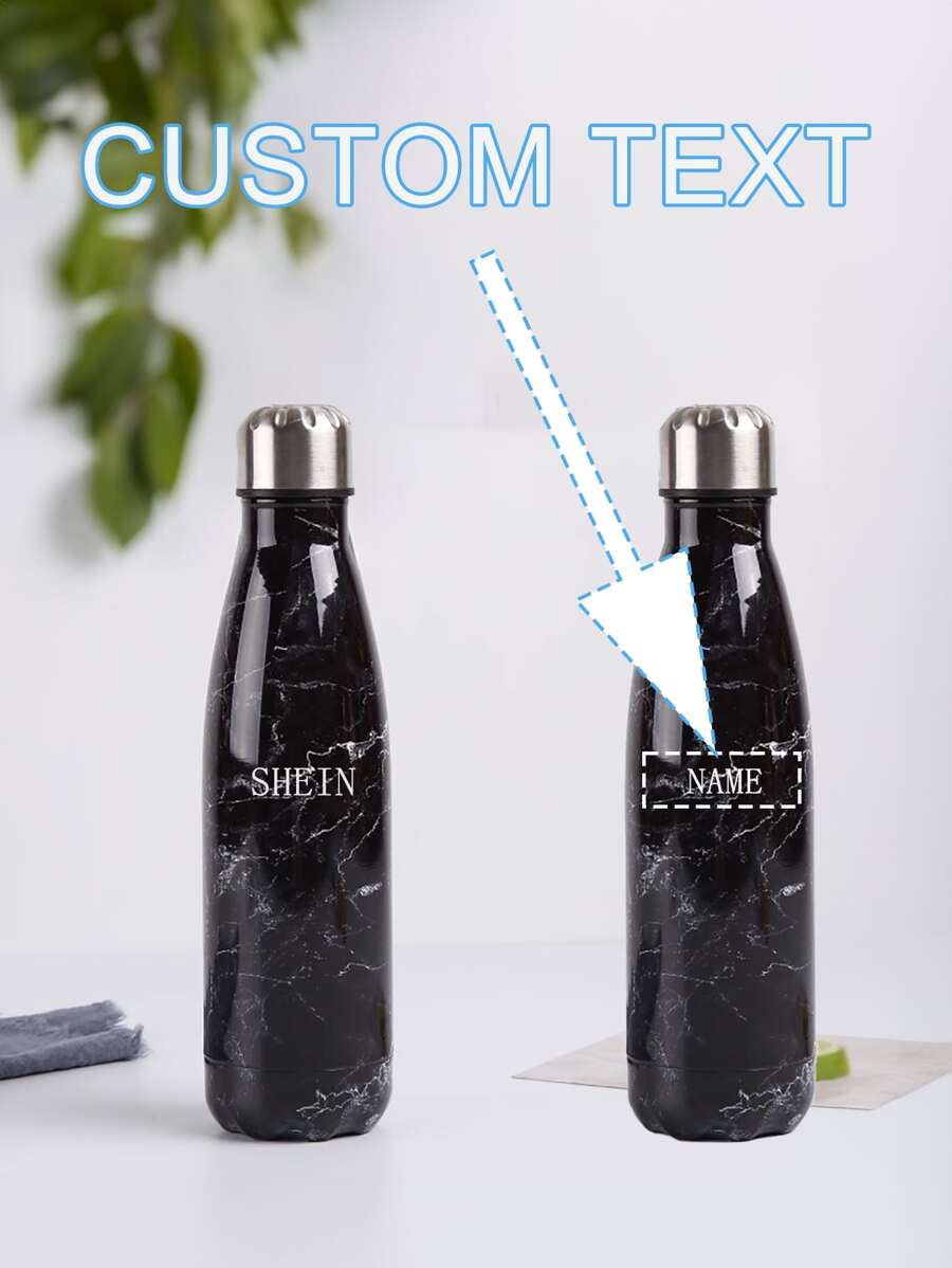 1入組客製化文字保溫真空瓶，500ml/16.9oz，個性化，上傳您想客製化的文字 - 大理石黑色 - 查看 1