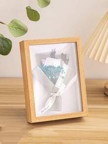 1 pieza Planta de flor seca Marco 3D Decorativo para mesa con marco de fotos con insecto de concha, Caja de exhibición de flores eternas de muestras DIY, Caja de exhibición de flores de regalo de rosa - Amarillo - Ver 9