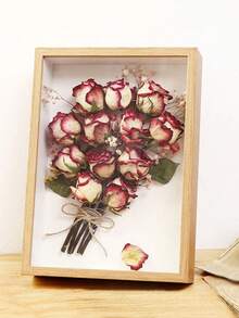 1 pieza Planta de flor seca Marco 3D Decorativo para mesa con marco de fotos con insecto de concha, Caja de exhibición de flores eternas de muestras DIY, Caja de exhibición de flores de regalo de rosa - Amarillo - Ver 5