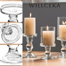 Luxury French Vintage Roman Column Crystal Glass Candle Holder, Romantic Candlelight Dinner Decoration, Valentine's Day Tabletop Ornament