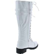 Women's Lace-Up Strappy Knee High Combat Stacked Heel Boot - trắng - Xem 3