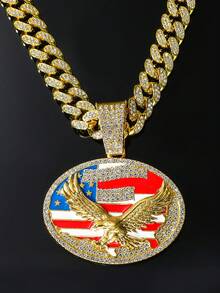 GuoShuang 1入組美國國旗和老鷹造型的鑽石項鍊，男女皆宜，鎖骨鏈嘻哈風格珠寶 - 銀色 - 查看 16