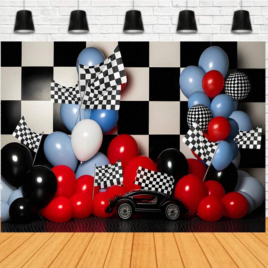 Blue Balloon Bear Photography Backdrops Race Car Photoshoot Background ...