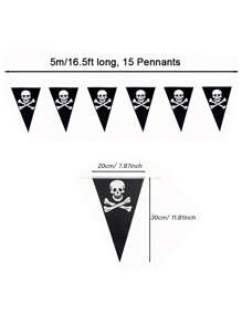 1/2/3 Piezas, Banderines piratas de 5 M de temática pirata para decoración de fiesta, banderines con diseño de calavera pirata, triángulos, suministros para fiestas de cumpleaños de Halloween, Otoño, Navidad - Negro - Ver 2