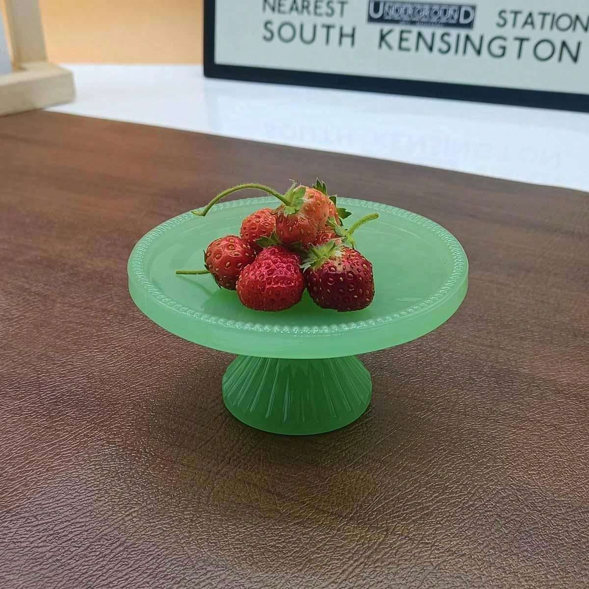 1pc Jade Glass High Tray, Pastry Dessert Fruit Jewelry Tray, Cake Plate