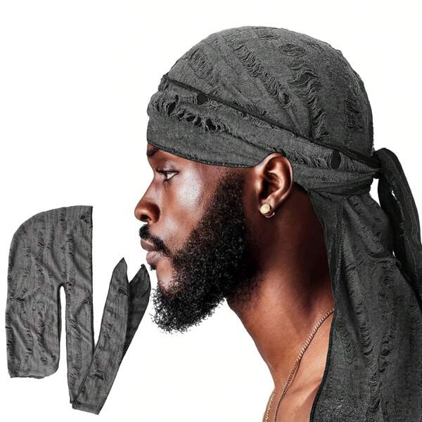 Awegeo Men's Distressed Street Pirate-Style Durag Head Wrap – Breathable Casual Streetwear Bandana With Double Long Tail Straps For Sporty Fashion Pirate Hat Pirate Costume