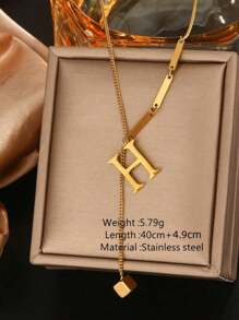 Collar dorado con colgante de borla minimalista de moda con letra de cubo de 26 piezas con estilo europeo y americano INS para mujer, hecho de acero inoxidable con baño de 18K, antidesvanecimiento, adecuado para uso diario y de festival en verano