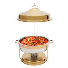CNCEST Chafing Dish Set For Buffet, 9L/9.5Qt Stainless Steel Chafing Dish Buffet Servers Warmers With Circular Hanging Cap,Buffet Round Chafing Food Pan Buffet Warmers For Party Restaurant Hotel (Gold) - Gold - View 6