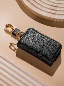 1Pc Fashionable Car Key Bag, Universal Model, Men's And Women's Storage Key Leather Case, Mini Key Bag - one-size - View 3