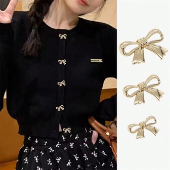 10pcs Classic Beautiful Metal Hollow Bow Buttons College Style Cardigan Shirt Dress Fashion Elegant Decorative Buttons