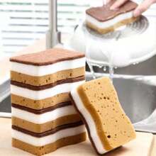 1/5/10pcs Brown Seaweed Shaped Triple-Layer Strong Double-Sided Magic Sponge For Kitchen Cleaning,Kitchen,Bathroom,Home,Household Suppliers