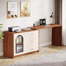 Tribesigns L Shaped Computer Desk With Storage Drawers, 47 Inch Reversible Long Desk L-Shaped Office Desk Study Writing Table Workstation For Home Office - Brown & White - View 2