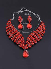 1pc Luxurious And Fashionable Crystal Water Drop Pendant Silver Necklace Earrings Jewelry Set, Perfect For Women's Wedding, Party And Formal Dressing Up