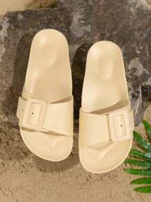Women's Summer Beach Sandals - Stylish Buckle Detail, Super Comfortable Flat Design, Rich Solid Color Options, Durable EVA Material, Easygoing Casual Style, Suitable For Indoor And Outdoor Activities - Perfect For Warm Summer Days.