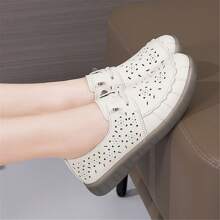 Women's Hollow Out Leather Loafers, New Summer Style Slip-On Soft Flat Sole Shoe, Casual Mom Shoes, Moccasin
