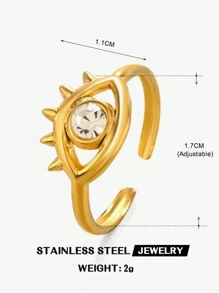 1 Peça Anel de Aço Inoxidável Popular Estilo INS com Olho Turco de Strass, Adequado para Uso Diário Feminino - Ouro amarelo - Visão 7
