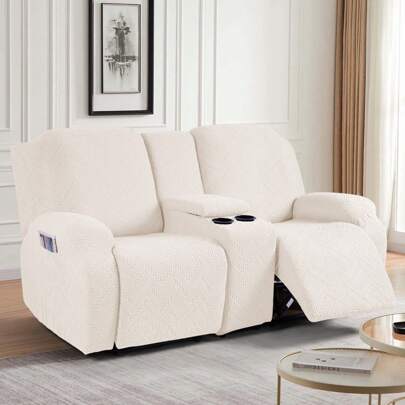 Stretch Loveseat Recliner Covers With Console, 4 Pcs Recliner Sofa Covers With Pockets Jacquard Reclining Couch Covers Furniture Protector With Elastic Straps Bottom