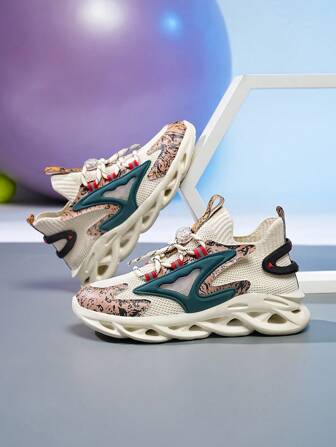 新款潮流男童透氣跑鞋，戶外時尚輕量抗滑運動鞋，帶扣裝飾無須紐帶，休閒鞋