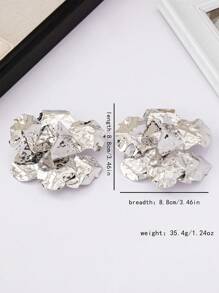 1 paire de boucles d'oreilles à clou/clips pour femmes de style vintage exagéré avec pendentif fleur texturée et pliée géométrique (style européen et américain) Valentin