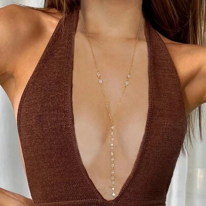 Hihho 1 pieza Set collar-cadena y cadena de cintura para bikini de playa sexy de estilo europeo y americano con decoración de diamantes de imitación, regalo para fiesta de mujeres