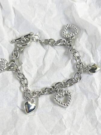 1pc Chunky Chain Heart Pendant CCB Bracelet, Suitable For Everyday Wear Valentines
