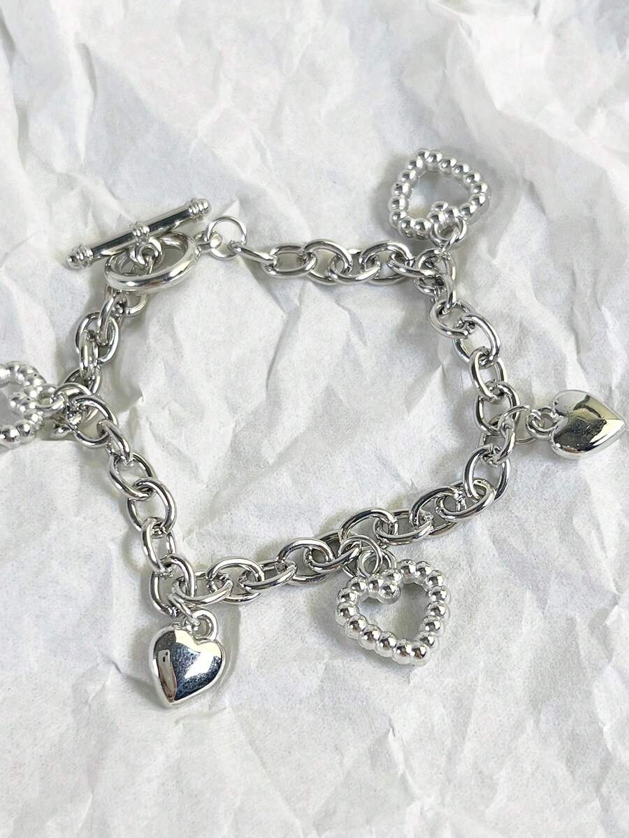1pc Chunky Chain Heart Pendant CCB Bracelet, Suitable For Everyday Wear Valentines