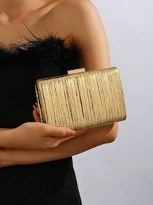 Women's Fashion Metallic Leather Gold Clutch Box Bag For Evening/Party/Formal Events With Chain Strap, Luxurious Dressy Formal/Party Square Shoulder Bag, Dance Party Handbag, Crossbody Bag - Gold - View 1