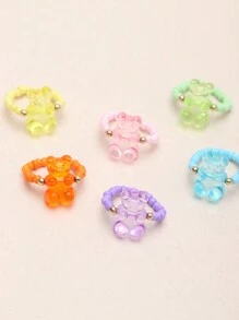 6pcs/Set Girls Colorful Bear Seed Bead Ring Set Suitable For Daily Decoration - one-size - View 3