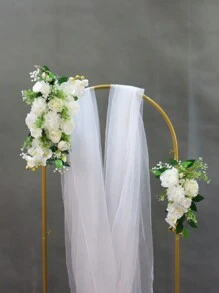1pc White Rose, White Crystal Ball, Orchid And Baby's Breath Arch Decor For Party, Wedding Celebration
