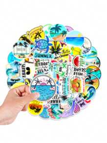 50入組夏日沙灘貼紙，海灘風衝浪貼紙，可愛冒險貼紙，適用於水瓶上的沙灘貼紙，熱帶貼紙，海洋主題貼紙，貼紙，酷炫青少年貼紙，夏威夷阿羅哈衝浪貼紙，乙烯基防水貼紙包