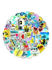 50入組夏日沙灘貼紙，海灘風衝浪貼紙，可愛冒險貼紙，適用於水瓶上的沙灘貼紙，熱帶貼紙，海洋主題貼紙，貼紙，酷炫青少年貼紙，夏威夷阿羅哈衝浪貼紙，乙烯基防水貼紙包