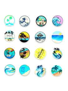 50入組夏日沙灘貼紙，海灘風衝浪貼紙，可愛冒險貼紙，適用於水瓶上的沙灘貼紙，熱帶貼紙，海洋主題貼紙，貼紙，酷炫青少年貼紙，夏威夷阿羅哈衝浪貼紙，乙烯基防水貼紙包