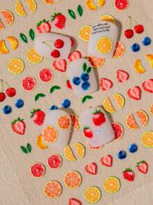 1 张压纹夏季水果美甲贴纸，包含橙子、柠檬、草莓、葡萄、蓝莓、西瓜等图案，适合女士和小女孩 DIY 美甲。 - 彩色 - 查看 6