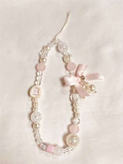 INS-Inspired Sweet & Chic Luxury Phone Lanyard With Random Heart Shape Beads, For Mobile Phone, CCD Camera