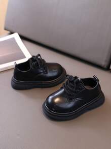 1 Pair Kids' PU Leather Shoes With Non-Slip Rubber Sole, Lace-Up Closure