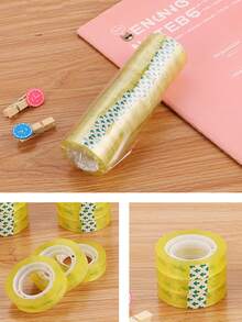 1pc Random Color 12 Rolls Transparent Office Adhesive Tape, Suitable For Sealing, Packaging, Handicraft, Traceless Repair - Clear - View 6