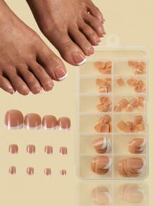 120Pcs French Toe Nail Tips, Short Square False Toenails Press On Nails Full Cover Acrylic Toenails Tips For Nail Extension Home DIY Nail Salon