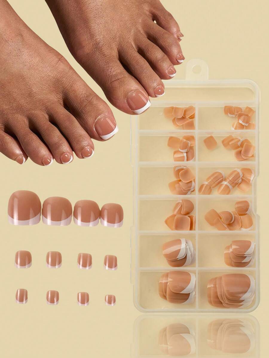 120Pcs French Toe Nail Tips, Short Square False Toenails Press On Nails Full Cover Acrylic Toenails Tips For Nail Extension Home DIY Nail Salon
