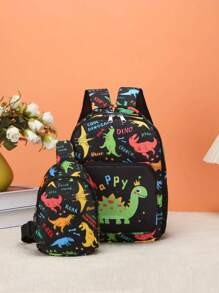 2pcs Kids' Cartoon Pattern Shoulder Backpacks/Chest Bags, Random Printed Positions