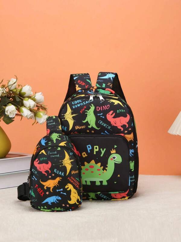2pcs Kids' Cartoon Pattern Shoulder Backpacks/Chest Bags, Random Printed Positions