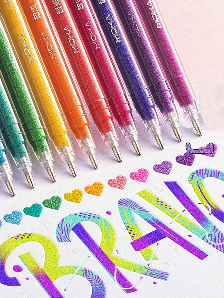 Set di 6 penne gel glterate, pennarelli evidenziatori per disegnare per studenti e bambini, Penna fluorescente colorata per enfasi e prendere appunti | SHEIN ALIA