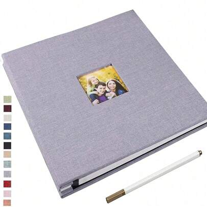 1pc Self-Adhesive Album, 28x27cm, With Window, Scrapbook And 40 Double-Sided Linen Pages, Metal Pen Included, DIY Anniversary Commemorative Album, Suitable For Baby Wedding Home Gifts Birthday Graduation