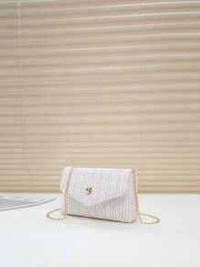 迷你时尚翻盖链条斜挎包，女士单肩邮差包，可装手机，适合送礼、度假、购物。 - 白色 - 查看 2